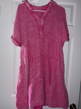 Pink Gauze Tiered Tunic Dress